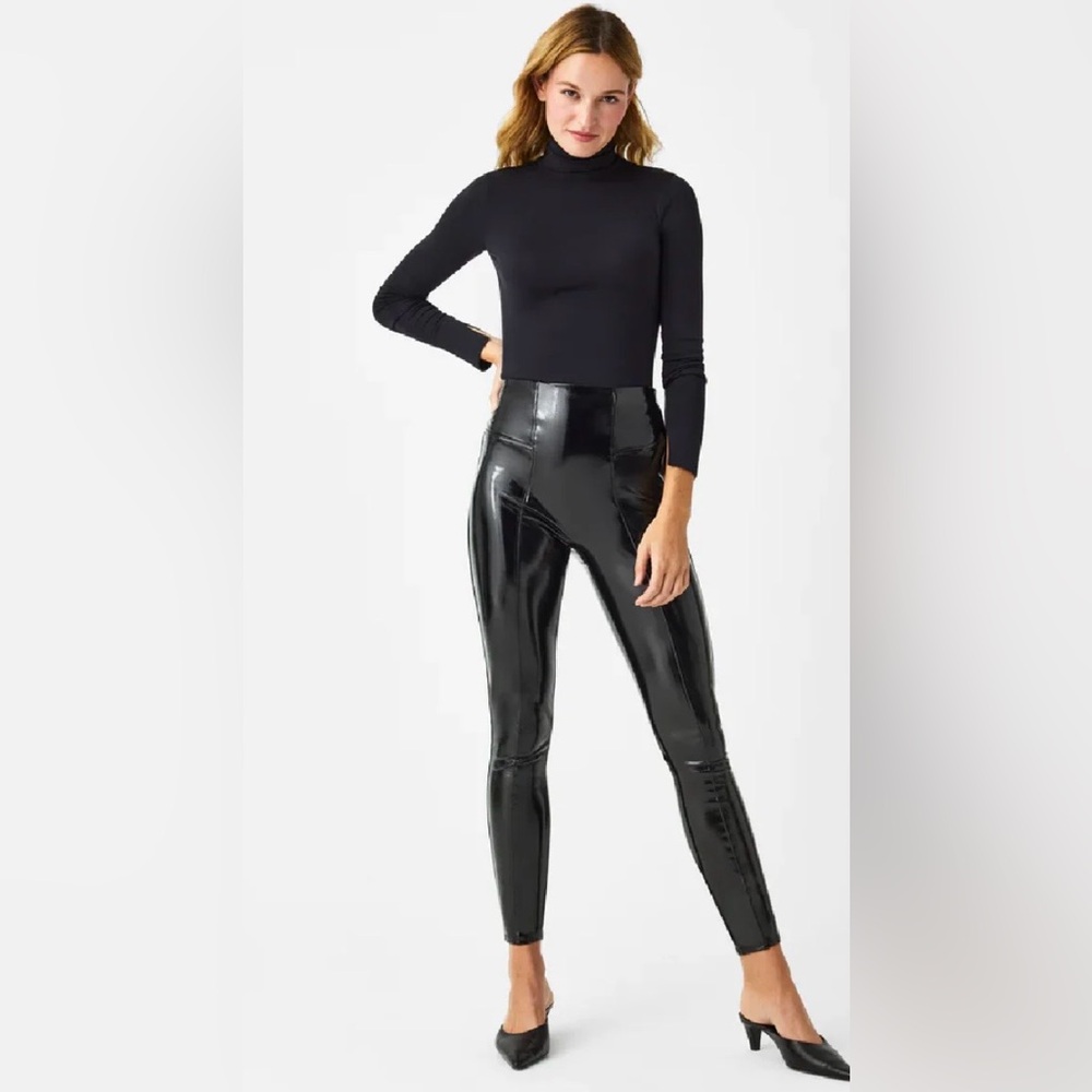 SPANX Women's Black High-Shine Patent Leggings